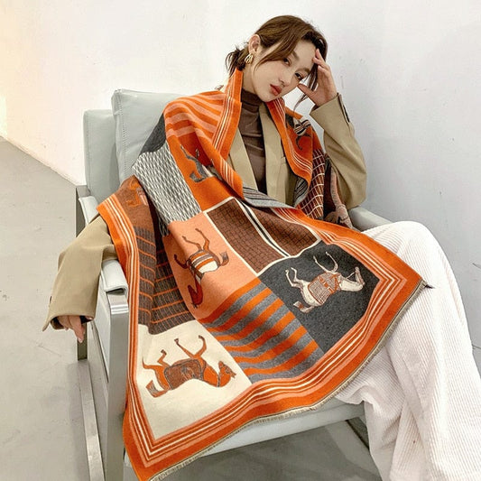 Cap Point Winnie Winter Cashmere Decoration Thick Foulard Blanket Wrap Scarf