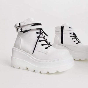Cap Point Winter Leather Women Punk Style Ankle Boots
