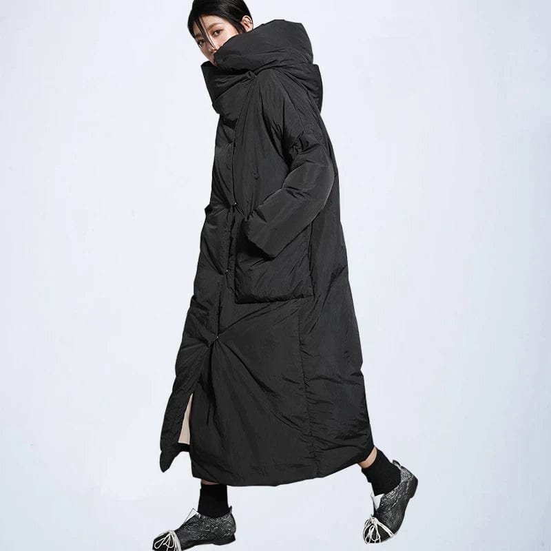 Cap Point Women's Loose Mid-length Over The Knee Black Padded Jacket