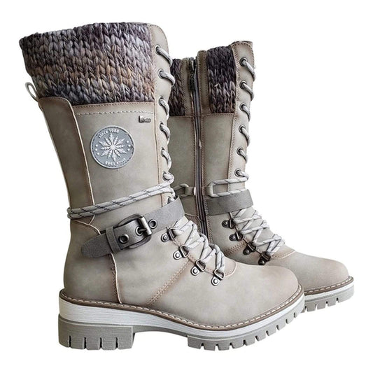 Cap Point Women's Premium Lace Knit Mid-Calf Buckle Winter Boots