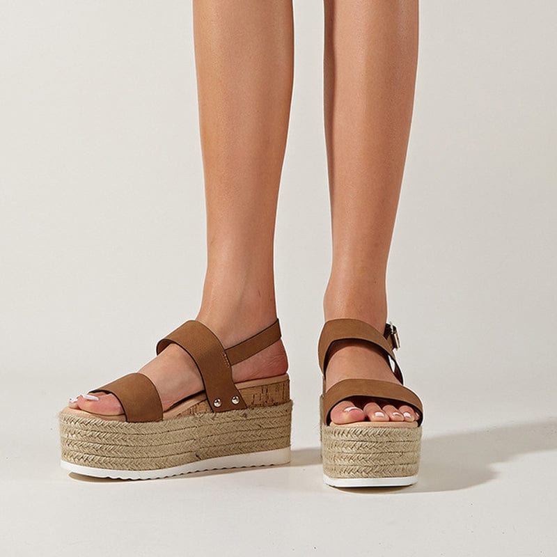 Cap Point Women Summer Platform Hemp Ankle Buckle Sandals
