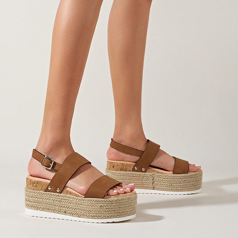 Cap Point Women Summer Platform Hemp Ankle Buckle Sandals