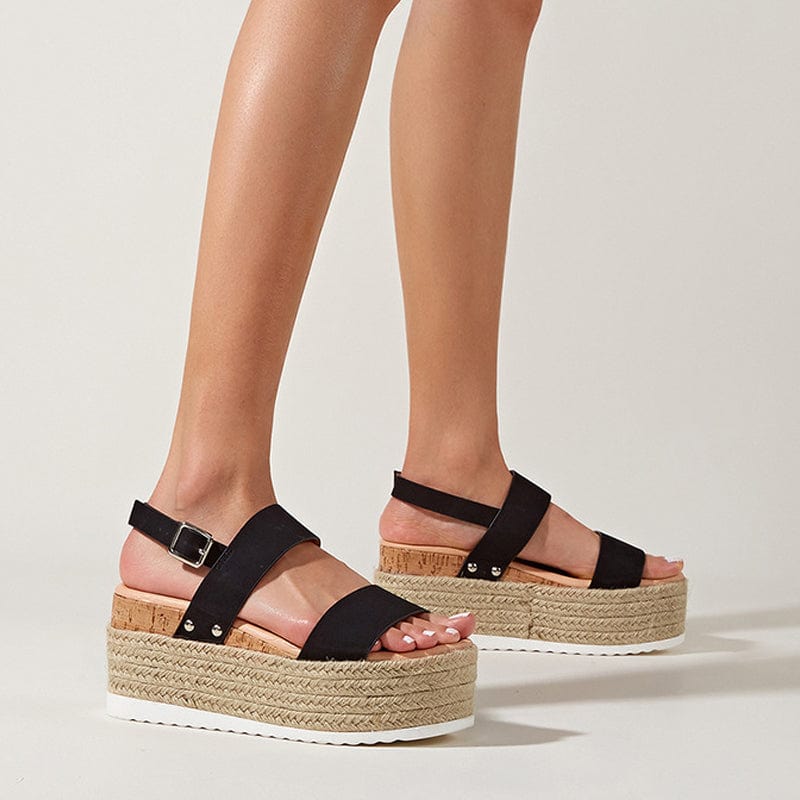 Cap Point Women Summer Platform Hemp Ankle Buckle Sandals
