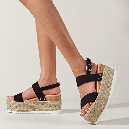 Cap Point Women Summer Platform Hemp Ankle Buckle Sandals