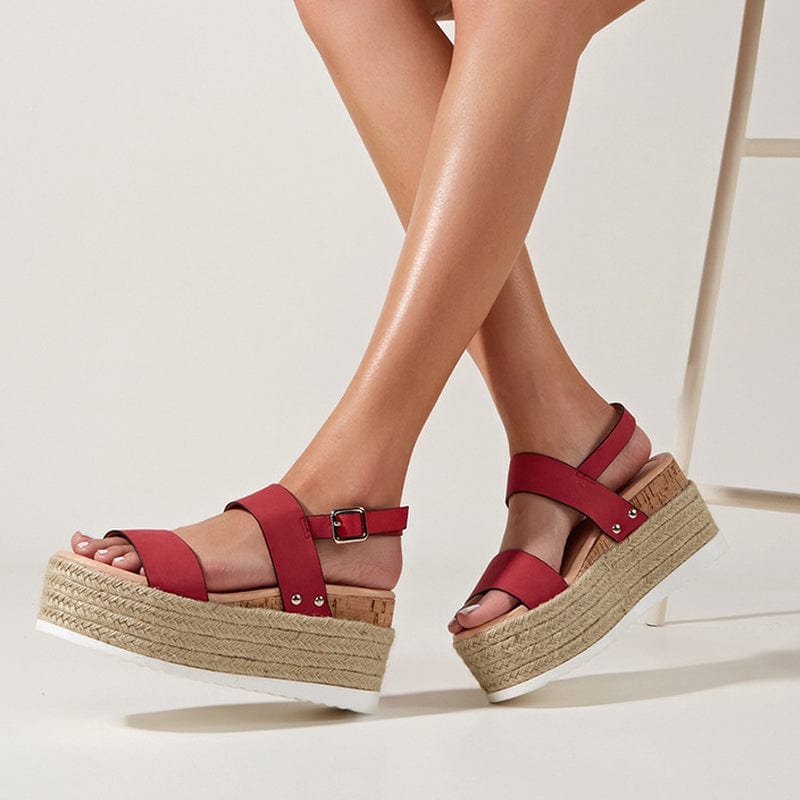 Cap Point Women Summer Platform Hemp Ankle Buckle Sandals