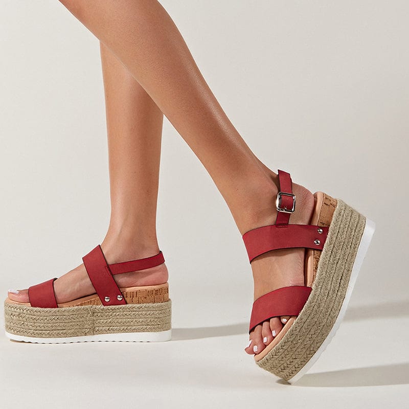 Cap Point Women Summer Platform Hemp Ankle Buckle Sandals