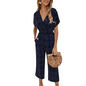 Cap Point XL / Dark Blue Anita Summer Casual Print V-neck Pocket Jumpsuit