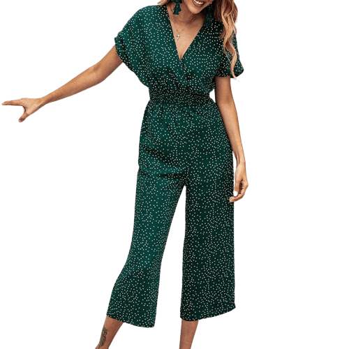 Cap Point XL / Green Anita Summer Casual Print V-neck Pocket Jumpsuit