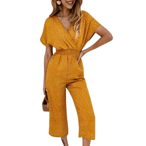 Cap Point XL / Yellow Anita Summer Casual Print V-neck Pocket Jumpsuit
