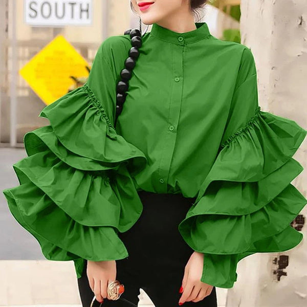 Cap Point XXXL / green Medina Fashion Flare Sleeve Women Blouse