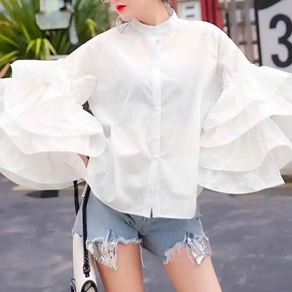 Cap Point XXXL / white Medina Fashion Flare Sleeve Women Blouse