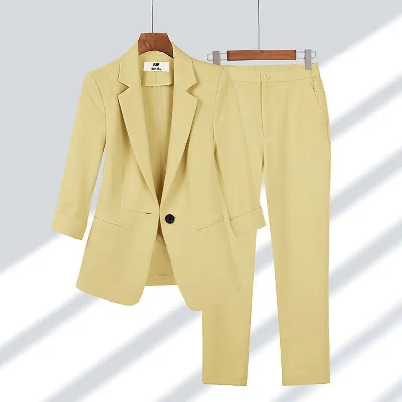 Cap Point yellow 2pcs set / M 40-50KG Altesse Wide Leg Pants Two Piece Elegant Jacket Blazer