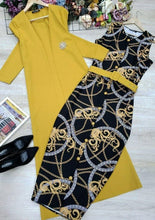 Load image into Gallery viewer, Cap Point Yellow / 8 Office Wear Two Piece Slim Printed Dress And  Full Sleeve Blazer
