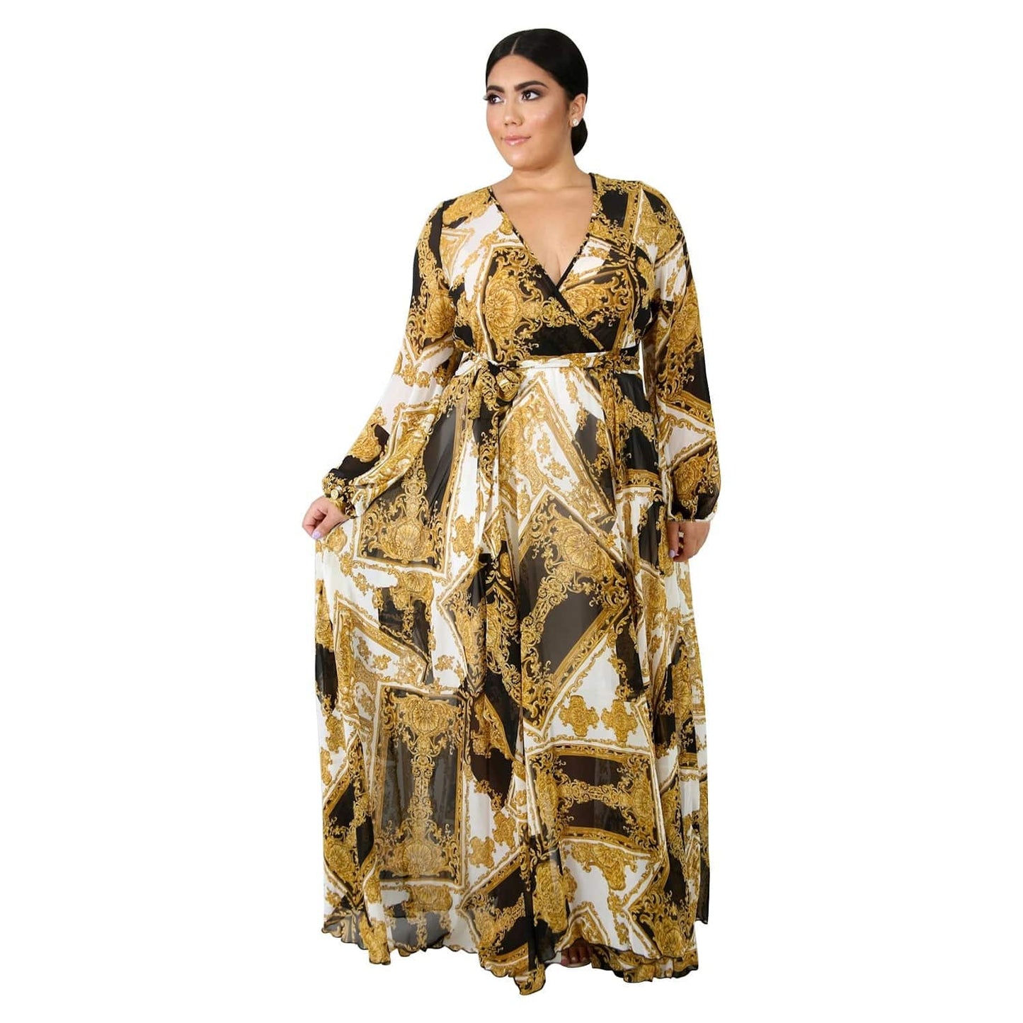 Cap Point Yellow black / S Francine Printed Chiffon Summer Dress
