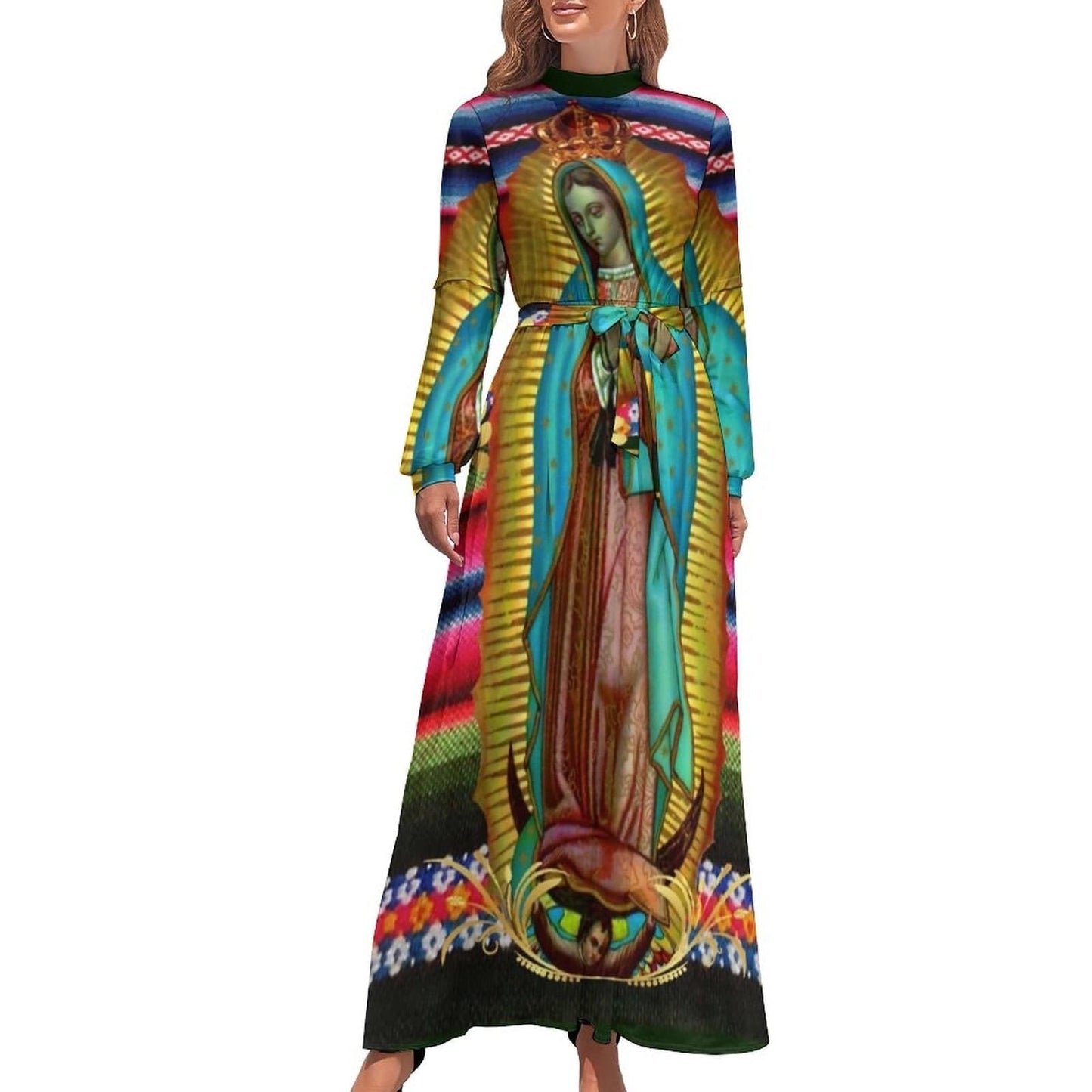 Cap Point Yellow black / XS Mary High Neck Long-Sleeve Boho Style Maxi Dress