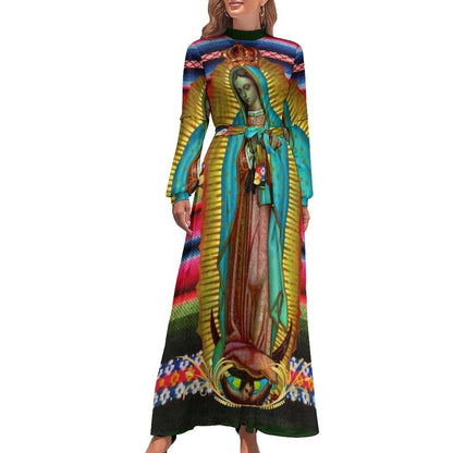 Cap Point Yellow black / XS Mary High Neck Long-Sleeve Boho Style Maxi Dress
