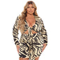 Cap Point Yellow / L Joelle Plus Size Elegant V Neck Print Long Sleeve Bandage Mini Dress