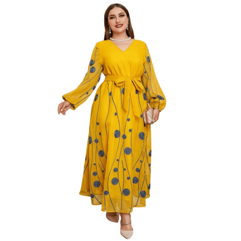 Cap Point Yellow / L Maranatha Plus Size Chic Elegant Long Sleeve Party Evening Wedding Maxi Dress