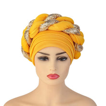 Load image into Gallery viewer, Cap Point Yellow / One Size Celia Auto Geles Shinning Sequins Turban Headtie
