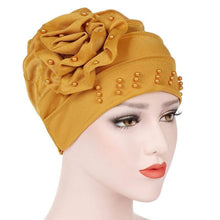 Load image into Gallery viewer, Cap Point Yellow / One size fits all New Fashion Ruffle Beaded Solid Scarf Cap

