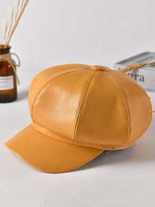 Cap Point Yellow / One Size Leather Vintage England Style Newsboy Cap
