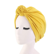 Load image into Gallery viewer, Cap Point Yellow / One size Women top knot turban cap
