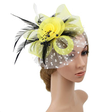 Load image into Gallery viewer, Cap Point Yellow Pamela Bridal Wedding Party Fascinator Veil Hat

