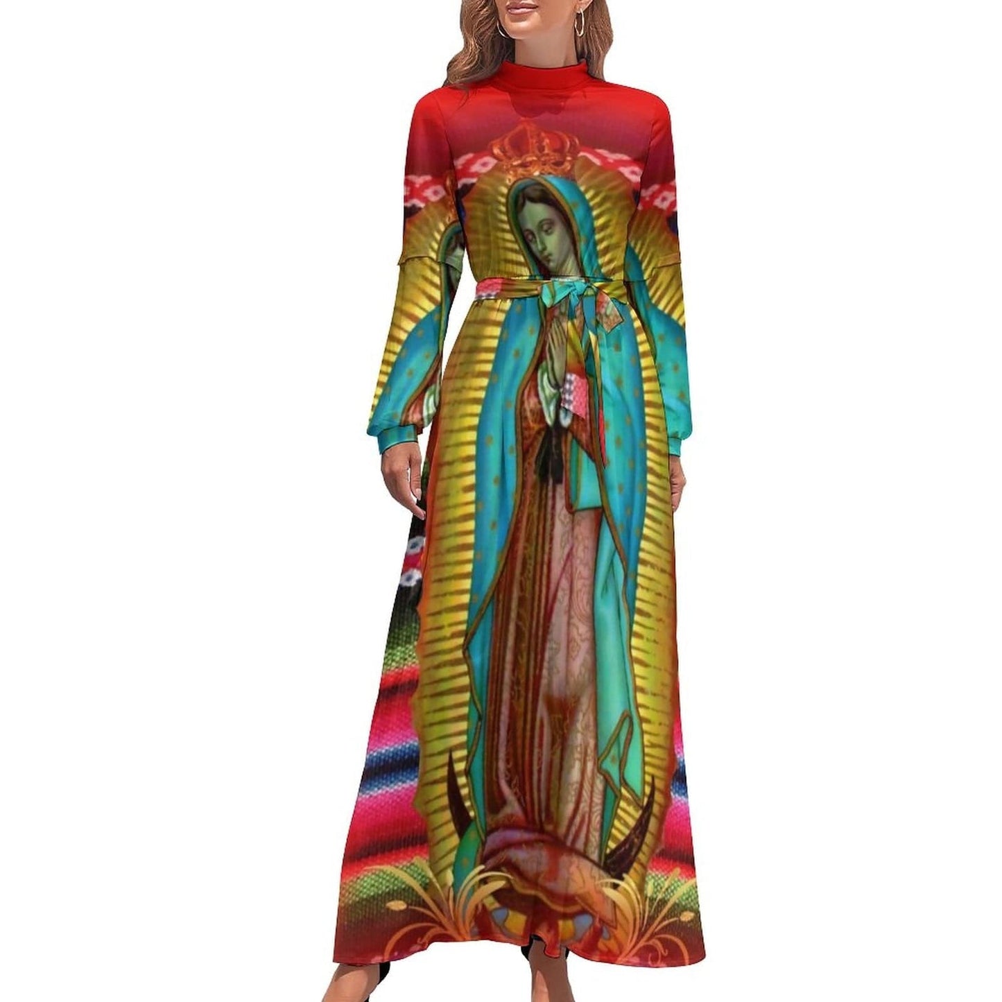 Cap Point Yellow red / XS Mary High Neck Long-Sleeve Boho Style Maxi Dress