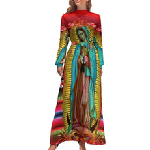 Load image into Gallery viewer, Cap Point Yellow red / XS Mary High Neck Long-Sleeve Boho Style Maxi Dress
