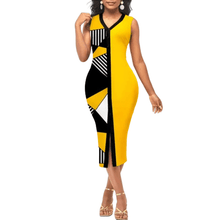 Load image into Gallery viewer, Cap Point Yellow / S Belinda Sexy V-Neck High Waist Slit Patchwork Sleeveless Midi Dress
