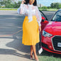 Cap Point Yellow / S Belline High Waist Pleasted Casual Chic Midi Skirt