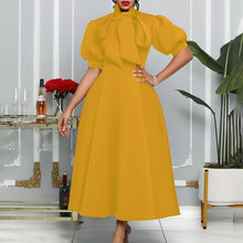 Charger l&#39;image dans la galerie, Cap Point Yellow / S Bijoux Short-sleeved high-waisted bow tie trapeze dress
