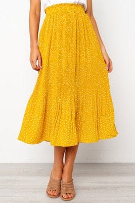 Cap Point YELLOW / S Casual Chiffon Printed High Waist Pleated Maxi Skirt