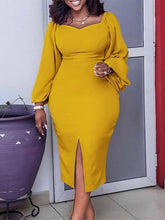 Load image into Gallery viewer, Cap Point Yellow / S Dianne Long Sleeve Square Neck Elegant OL Midi Dress
