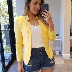 Cap Point Yellow / S Elegant Long Sleeve Blazer for Office Ladies