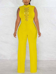 Cap Point yellow / S Elianne Sleeveless Casual Chain Lace Up Slim Jumpsuit