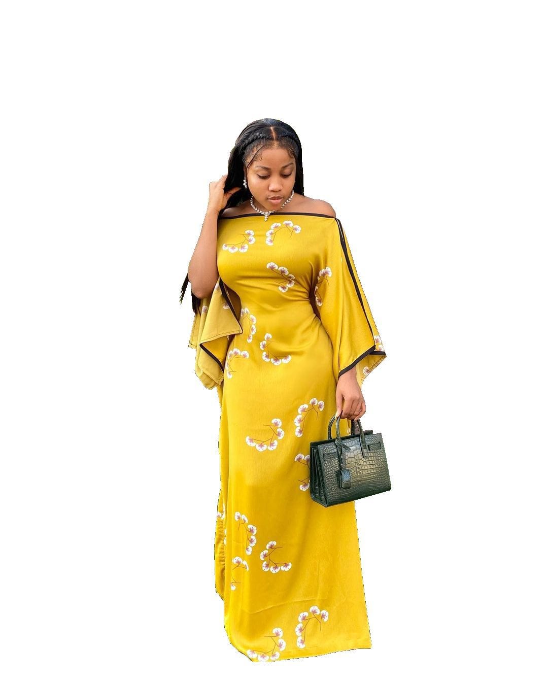 Cap Point Yellow / S Jenny High-end Slash Neck Full Sleeve Chiffon Maxi Dress