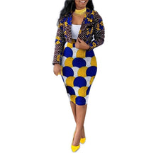 Load image into Gallery viewer, Cap Point Yellow / S Marisse Print Lapel Long Sleeves Suit Jacket + High-Waist Knee-Dress
