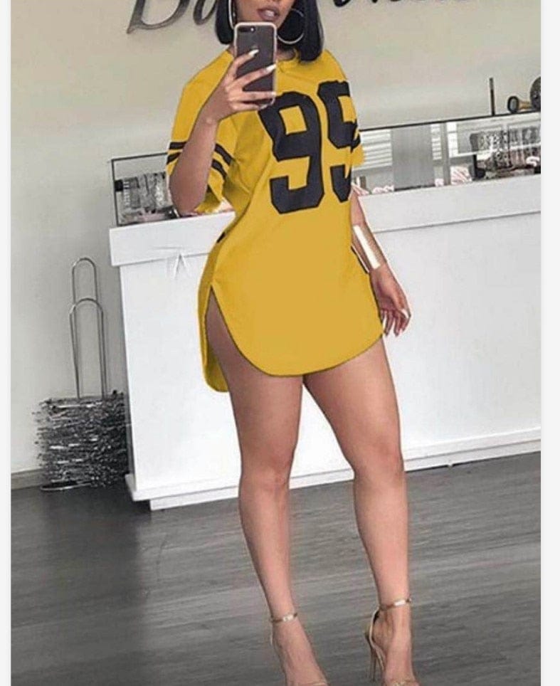Cap Point Yellow / S Oversized Summer Tees Split Shirt Dress