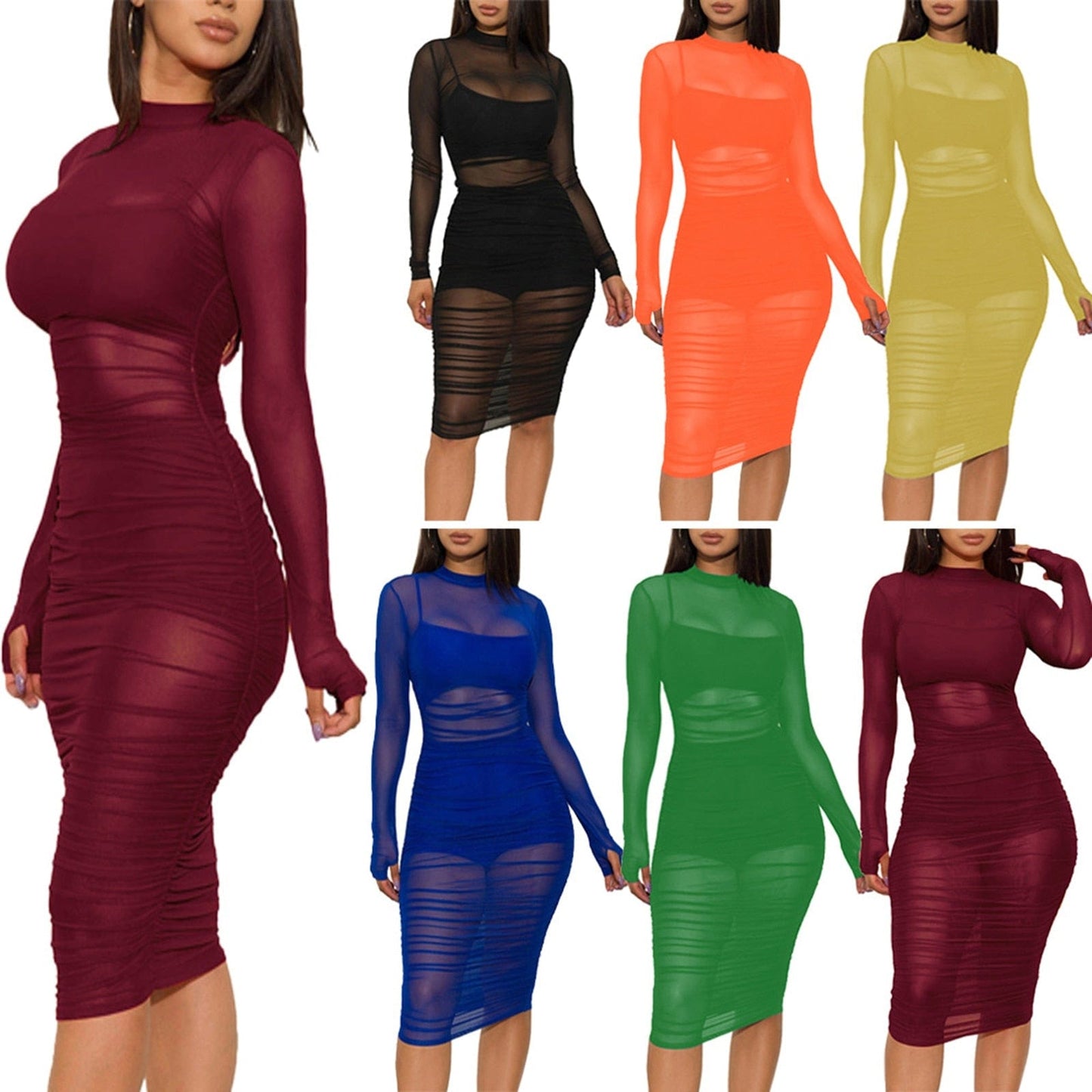 Cap Point Yellow / S Raissa See Through Mesh Short Mini Dress