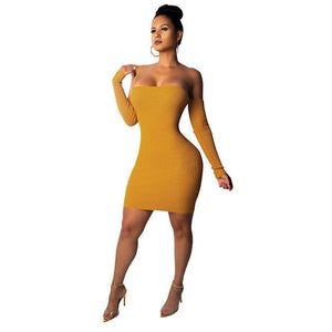 Cap Point Yellow / S Sexy Lace Up Off Shoulder Mini Dress