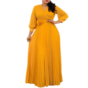 Cap Point Yellow / S Tamyra Elegant A-Line Slim Fit Pleated Maxi Dress