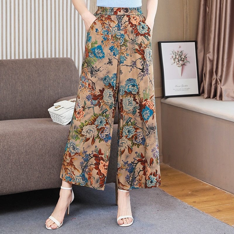Cap Point Yellow / XL Michaeli Plaid Loose High Waist Ankle-Length Wide Leg Pants