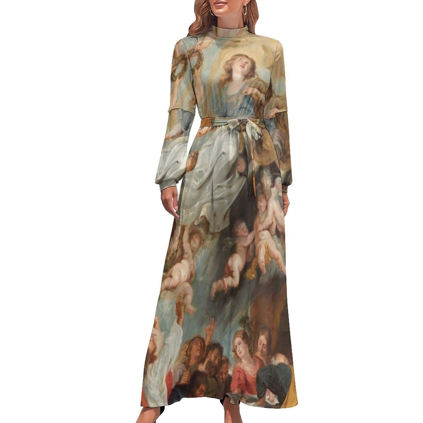 Cap Point Yellow / XS Mary High Neck Long-Sleeve Boho Style Maxi Dress